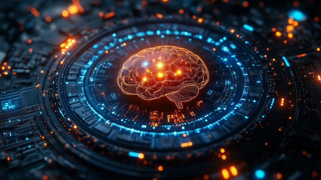 Brain illustration in chip to represent artificial intelligence